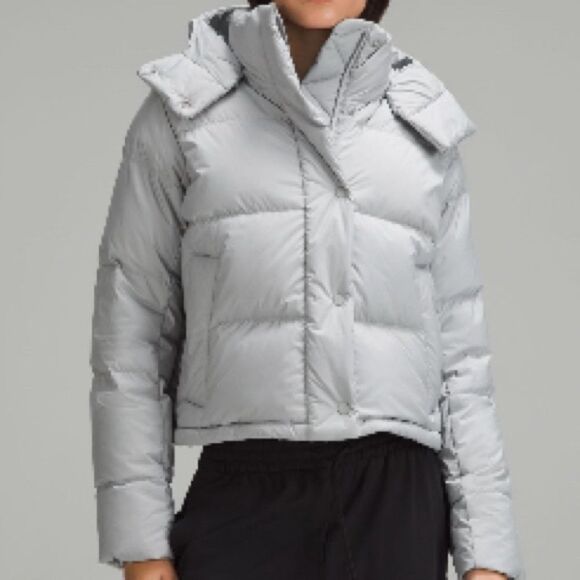 LULULEMON WUNDER Puff CROPPED JACKET SIZE 8 perfect SILVER DROP PERFECT NWT RARE - Picture 2 of 3
